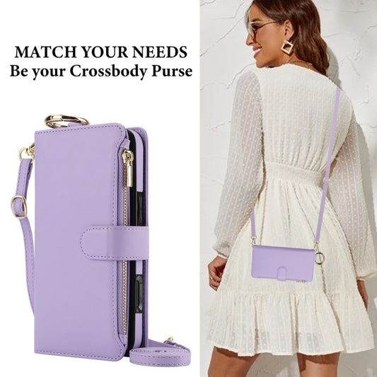 For iPhone 16 Pro Crossbody Ring Multifunctional Wallet Leather Phone Case(Purple) by buy2fix