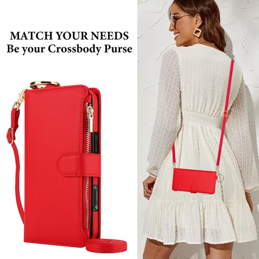 For iPhone 16 Crossbody Ring Multifunctional Wallet Leather Phone Case(Red) by buy2fix