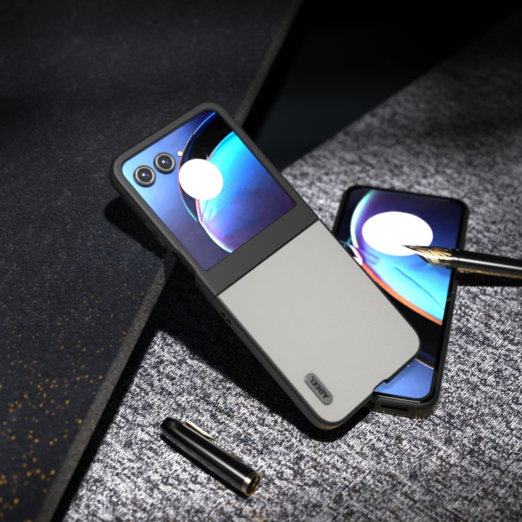 For Motorola Razr 50 ABEEL Genuine Leather Elegant Phone Case(White) by buy2fix