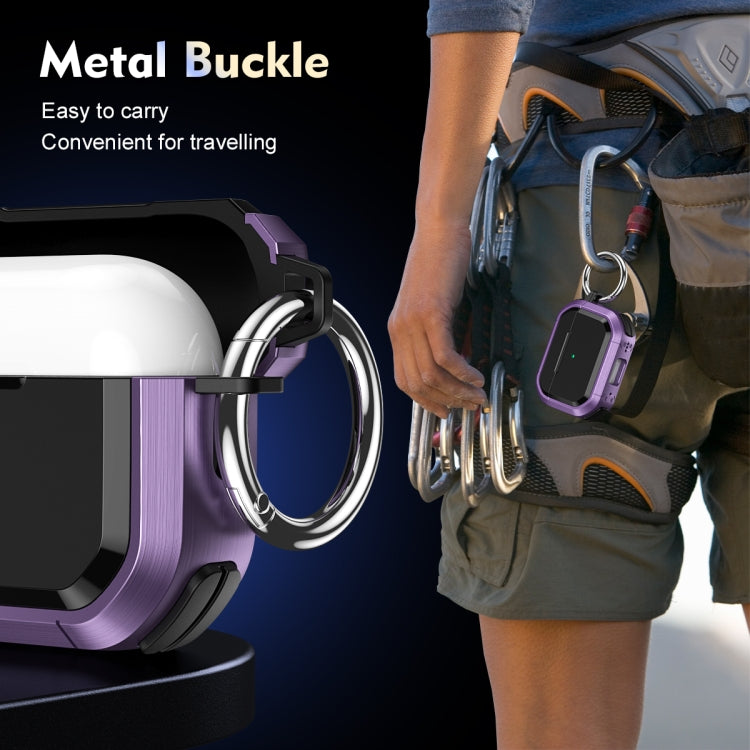 For AirPods Pro / Pro 2 Armor TPU + PC Earbuds Box Protective Case with Metal Buckle(Violet) by buy2fix