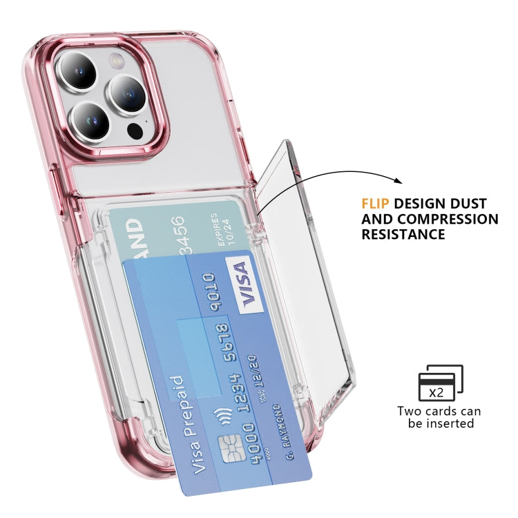 For iPhone 16 Pro Card Holder Acrylic Hybrid TPU Phone Case(Transparent Pink) by buy2fix