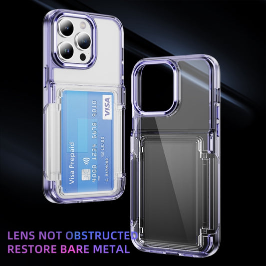 For iPhone 16 Pro Card Holder Acrylic Hybrid TPU Phone Case(Transparent Purple) by buy2fix