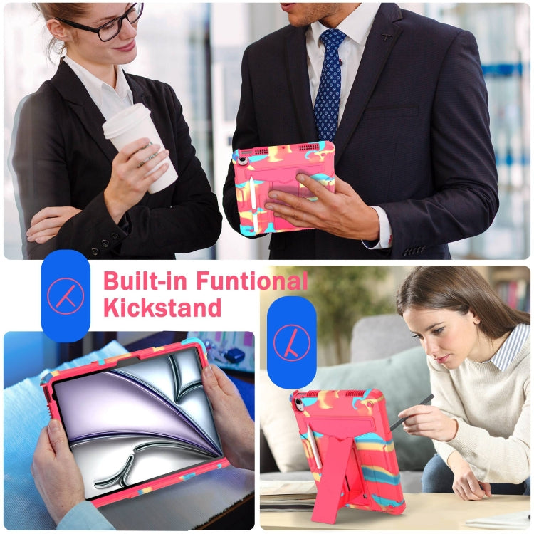 For iPad Air 11 2025 / 2024 T Holder Robot Silicone Hybrid PC Tablet Case(Camouflage Rose Red) - iPad Air 11 2025 / 2024 Cases by buy2fix | Online Shopping UK | buy2fix