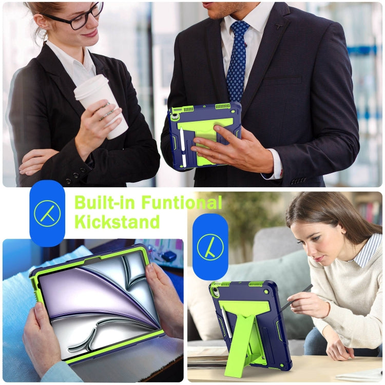 For iPad Air 11 2025 / 2024 T Holder Robot Silicone Hybrid PC Tablet Case(Navy Yellow Green) - iPad Air 11 2025 / 2024 Cases by buy2fix | Online Shopping UK | buy2fix