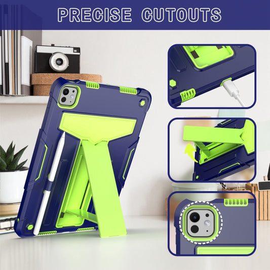 For iPad Pro 11 2025 / 2024 T Holder Robot Silicone Hybrid PC Tablet Case(Navy Yellow Green) by buy2fix