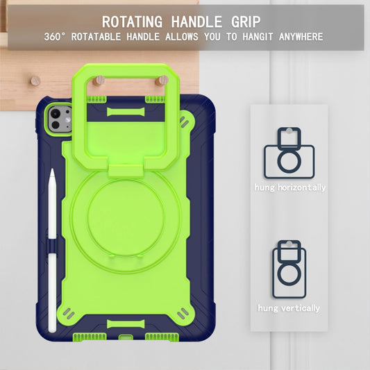 For iPad Pro 11 2025 / 2024 Handle Grip Holder Silicone Hybrid PC Tablet Case with Strap(Navy Yellow Green) by buy2fix