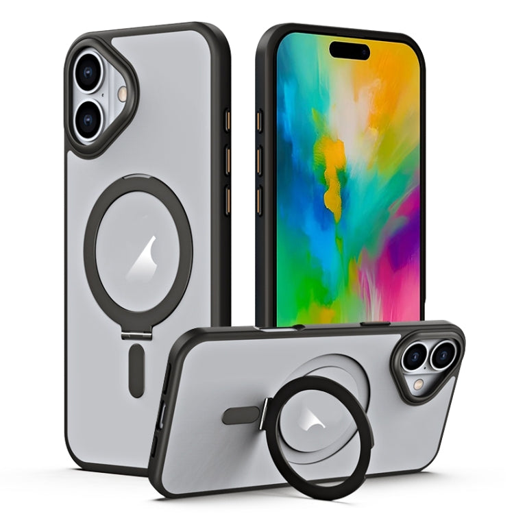 For iPhone 16 Plus MagSafe Airbag Shockproof Frosted Phone Case with Fold Holder(Black) - iPhone 16 Plus Cases by buy2fix | Online Shopping UK | buy2fix