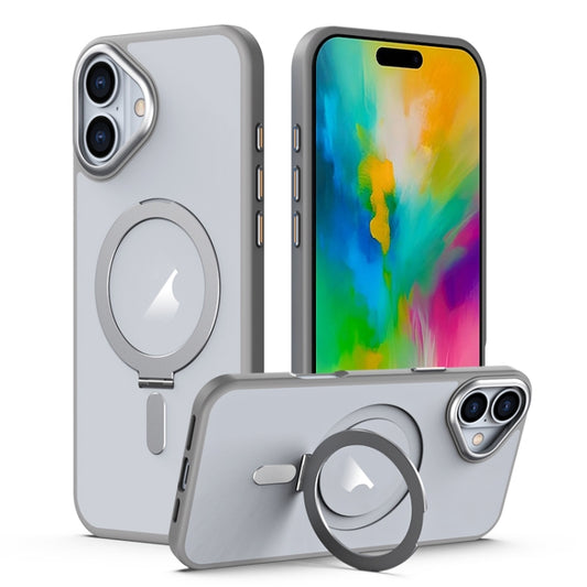 For iPhone 16 Plus MagSafe Airbag Shockproof Frosted Phone Case with Fold Holder(Grey) - iPhone 16 Plus Cases by buy2fix | Online Shopping UK | buy2fix