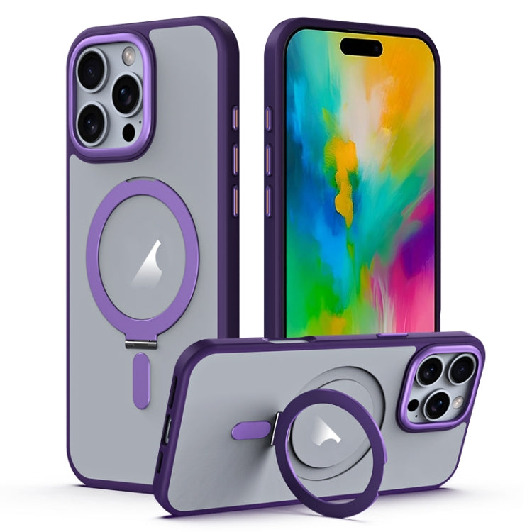 For iPhone 16 Pro Max MagSafe Airbag Shockproof Frosted Phone Case with Fold Holder(Purple) - iPhone 16 Pro Max Cases by buy2fix | Online Shopping UK | buy2fix