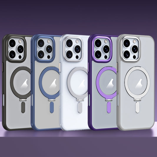 For iPhone 16 Pro Max MagSafe Airbag Shockproof Frosted Phone Case with Fold Holder(Purple) - iPhone 16 Pro Max Cases by buy2fix | Online Shopping UK | buy2fix