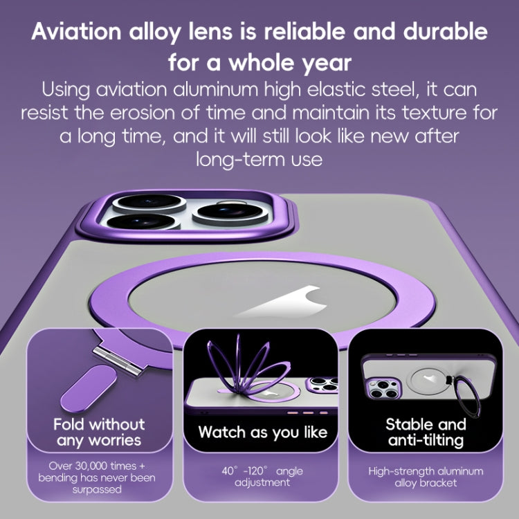 For iPhone 16 Pro Max MagSafe Airbag Shockproof Frosted Phone Case with Fold Holder(Purple) - iPhone 16 Pro Max Cases by buy2fix | Online Shopping UK | buy2fix