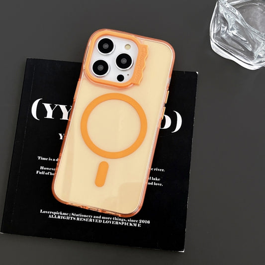 For iPhone 15 MagSafe Colorful Wavy Circle PC Hybrid TPU Phone Case(Orange) by buy2fix