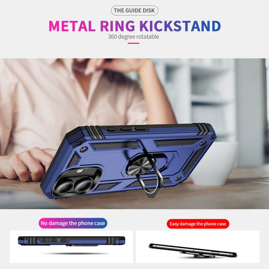 For iPhone 16 Plus Shockproof TPU Hybrid PC Phone Case with Holder(Blue) by buy2fix