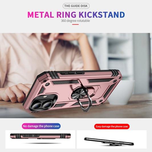 For iPhone 16 Plus Shockproof TPU Hybrid PC Phone Case with Holder(Rose Gold) by buy2fix