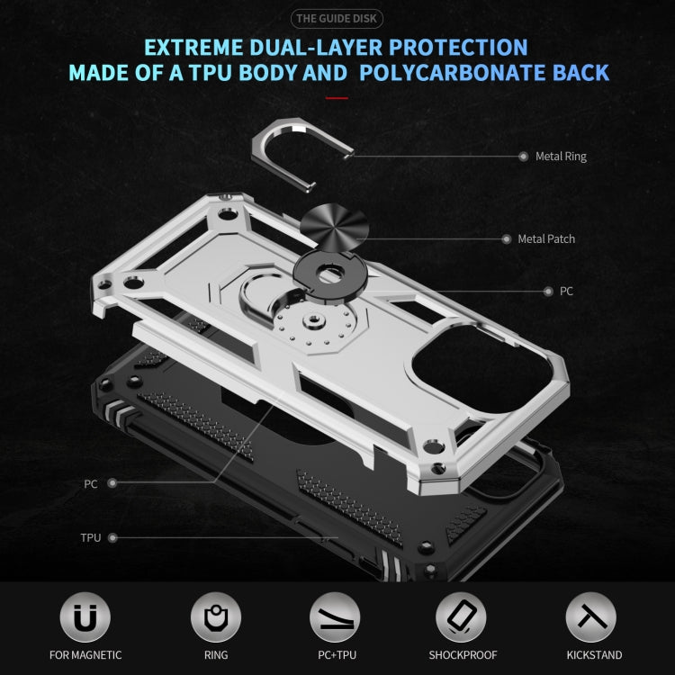 For iPhone 16 Plus Shockproof TPU Hybrid PC Phone Case with Holder(Silver) by buy2fix