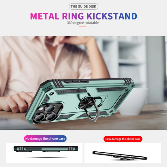 For iPhone 16 Pro Shockproof TPU Hybrid PC Phone Case with Holder(Dark Green) by buy2fix