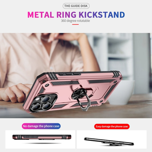 For iPhone 16 Pro Max Shockproof TPU Hybrid PC Phone Case with Holder(Rose Gold) by buy2fix