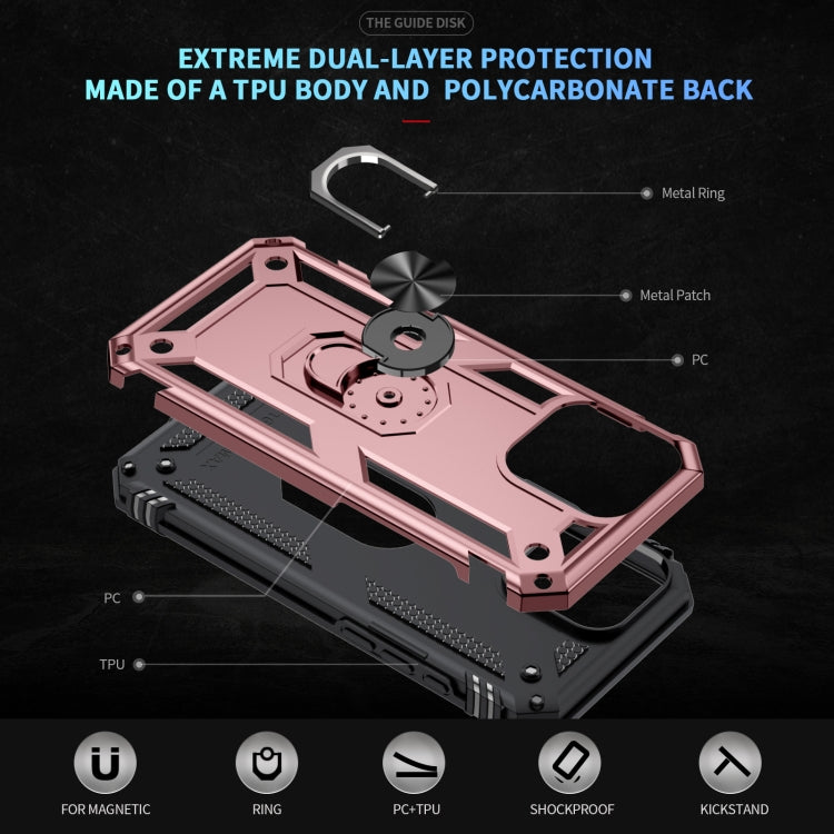 For iPhone 16 Pro Max Shockproof TPU Hybrid PC Phone Case with Holder(Rose Gold) by buy2fix