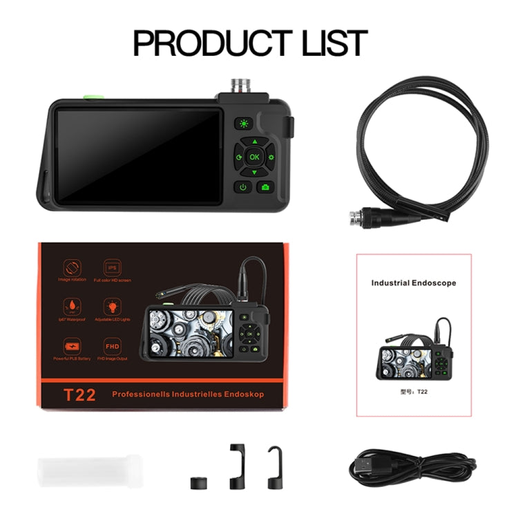 T22 4.5 inch IPS Color Screen 3.9mm Single Camera Hard Cable Industrial Endoscope, Length:1m(Black Orange) by buy2fix