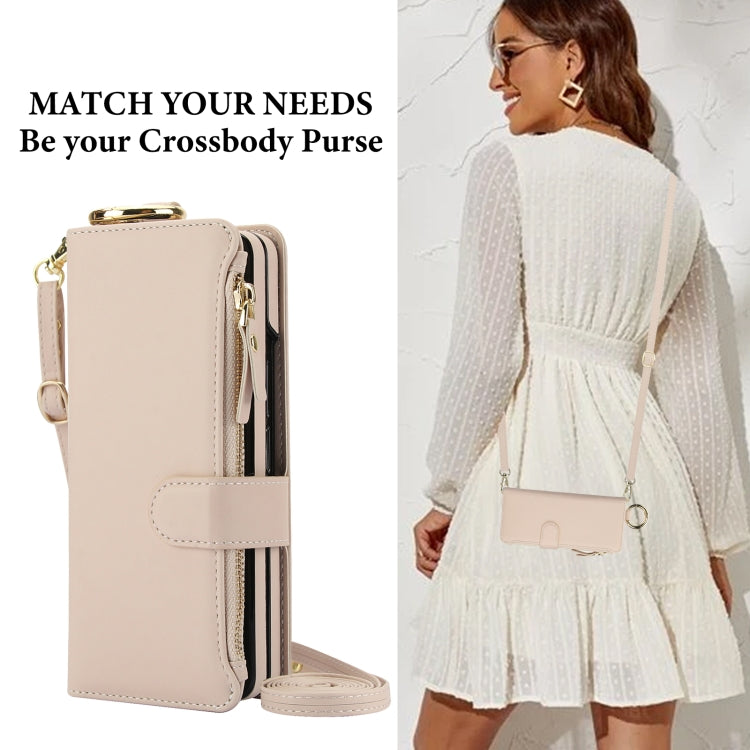 For Samsung Galaxy Z Fold6 Crossbody Ring Multifunctional Wallet Fold Leather Phone Case(White) - Galaxy Z Fold6 5G Cases by buy2fix | Online Shopping UK | buy2fix