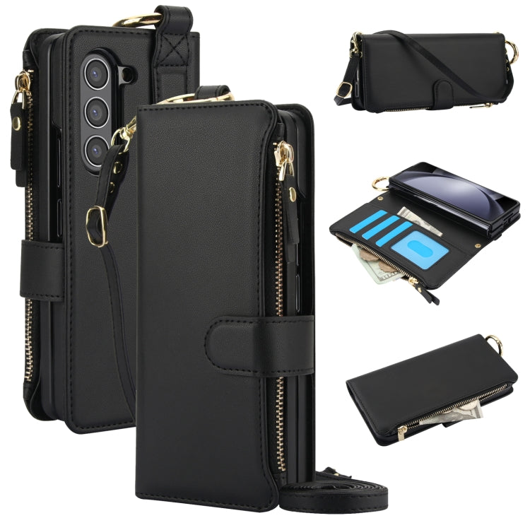 For Samsung Galaxy Z Fold6 Crossbody Ring Multifunctional Wallet Fold Leather Phone Case(Black) - Galaxy Z Fold6 5G Cases by buy2fix | Online Shopping UK | buy2fix