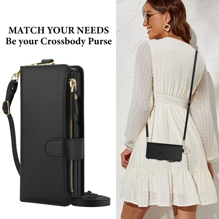 For Samsung Galaxy Z Fold6 Crossbody Ring Multifunctional Wallet Fold Leather Phone Case(Black) - Galaxy Z Fold6 5G Cases by buy2fix | Online Shopping UK | buy2fix
