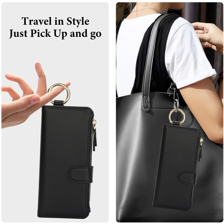 For Samsung Galaxy Z Fold6 Crossbody Ring Multifunctional Wallet Fold Leather Phone Case(Black) - Galaxy Z Fold6 5G Cases by buy2fix | Online Shopping UK | buy2fix
