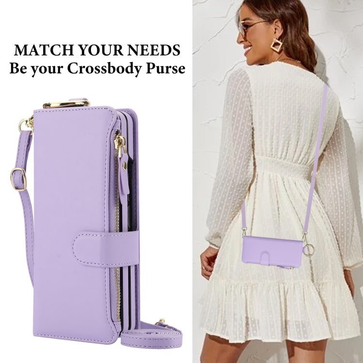 For Samsung Galaxy Z Fold6 Crossbody Ring Multifunctional Wallet Fold Leather Phone Case(Purple) - Galaxy Z Fold6 5G Cases by buy2fix | Online Shopping UK | buy2fix