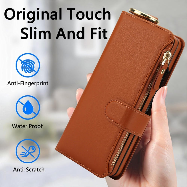 For Samsung Galaxy Z Fold6 Crossbody Ring Multifunctional Wallet Fold Leather Phone Case(Brown) - Galaxy Z Fold6 5G Cases by buy2fix | Online Shopping UK | buy2fix