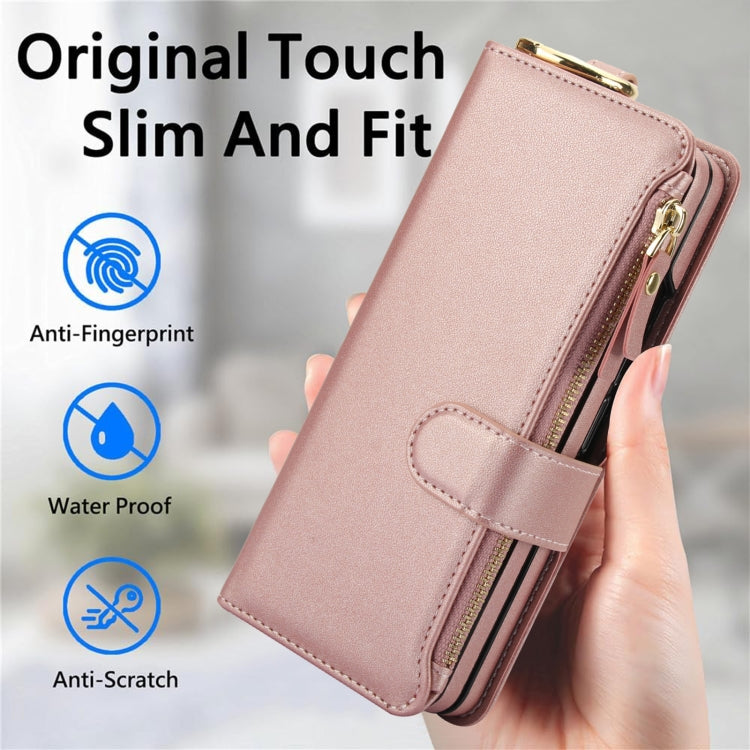 For Samsung Galaxy Z Fold5 Crossbody Ring Multifunctional Wallet Fold Leather Phone Case(Rose Gold) - Galaxy Z Fold5 Cases by buy2fix | Online Shopping UK | buy2fix