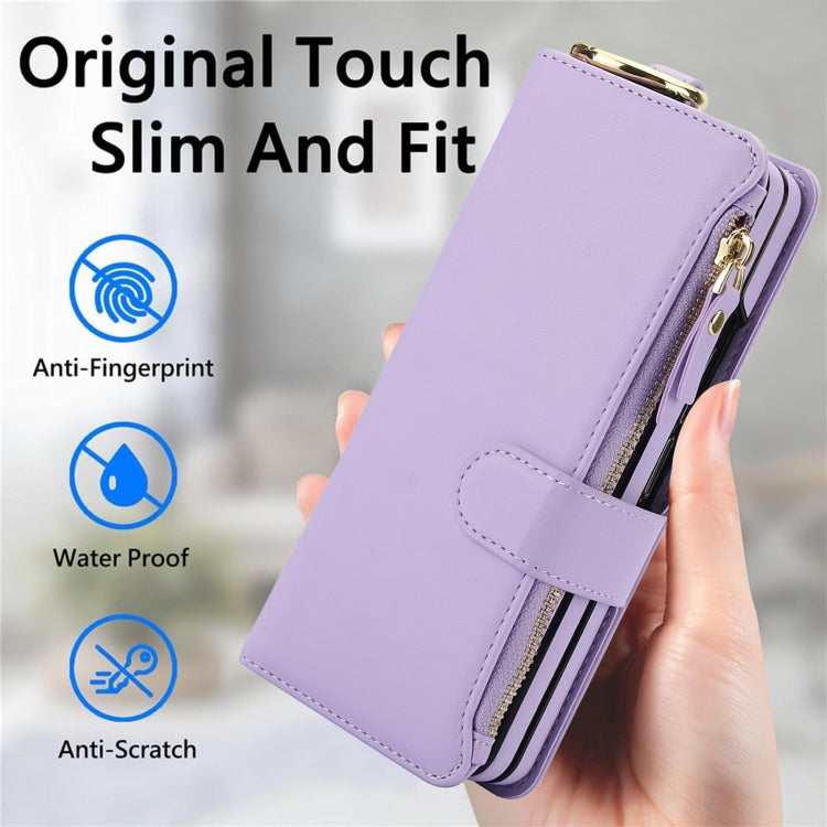 For Samsung Galaxy Z Fold5 Crossbody Ring Multifunctional Wallet Fold Leather Phone Case(Purple) - Galaxy Z Fold5 Cases by buy2fix | Online Shopping UK | buy2fix