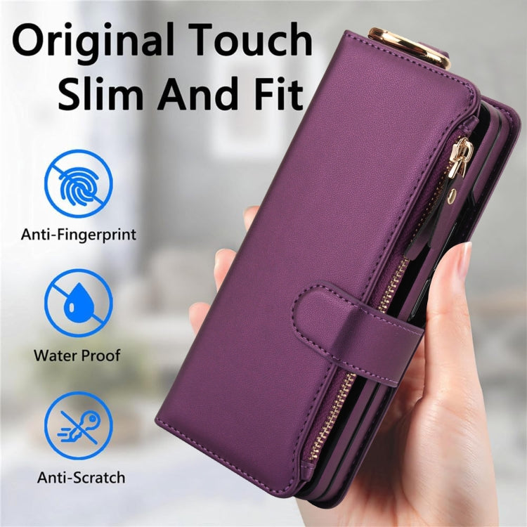 For Samsung Galaxy Z Fold4 Crossbody Ring Multifunctional Wallet Fold Leather Phone Case(Dark Purple) - Galaxy Z Fold4 5G Cases by buy2fix | Online Shopping UK | buy2fix