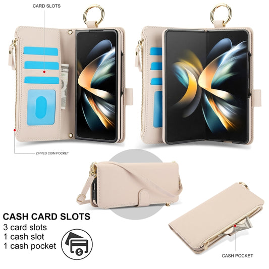 For Samsung Galaxy Z Fold3 5G Crossbody Ring Multifunctional Wallet Fold Leather Phone Case(White) - Galaxy Phone Cases by buy2fix | Online Shopping UK | buy2fix