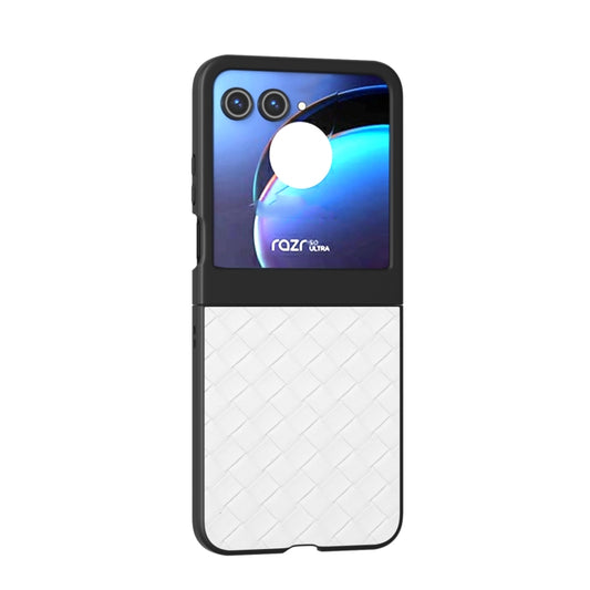 For Motorola Razr 50 Black Frame Woven Texture PU Phone Case(White) by buy2fix