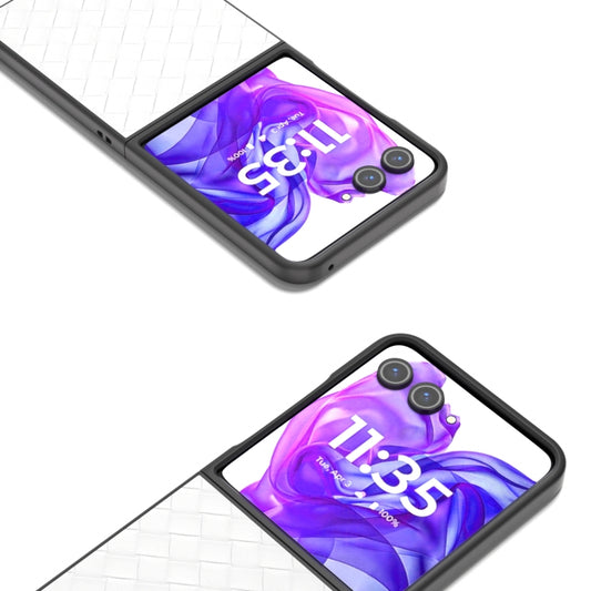 For Motorola Razr 50 Ultra Black Frame Woven Texture PU Phone Case(White) by buy2fix