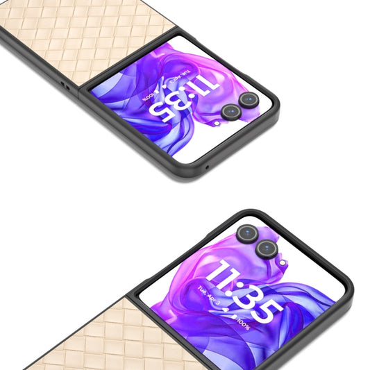 For Motorola Razr 50 Ultra Black Frame Woven Texture PU Phone Case(Beige) by buy2fix