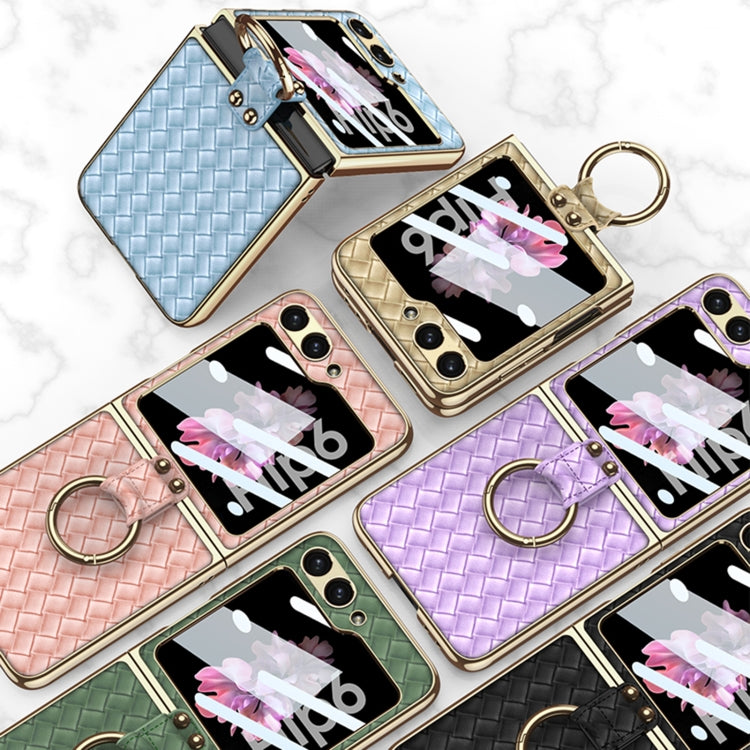 For Samsung Galaxy Z Flip6 / Flip7 FE GKK Integrated Plating Weave Texture Phone Case with Ring Holder(Pink) - Galaxy Z Flip6 5G Cases by GKK | Online Shopping UK | buy2fix