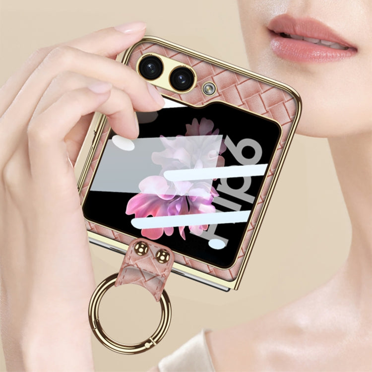 For Samsung Galaxy Z Flip6 / Flip7 FE GKK Integrated Plating Weave Texture Phone Case with Ring Holder(Pink) - Galaxy Z Flip6 5G Cases by GKK | Online Shopping UK | buy2fix