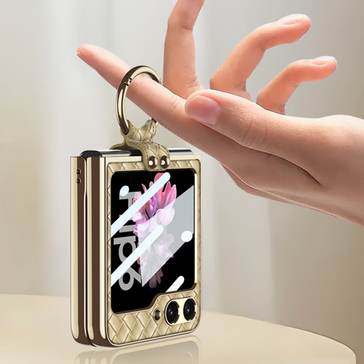 For Samsung Galaxy Z Flip6 / Flip7 FE GKK Integrated Plating Weave Texture Phone Case with Ring Holder(Pink) - Galaxy Z Flip6 5G Cases by GKK | Online Shopping UK | buy2fix