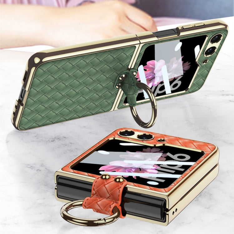 For Samsung Galaxy Z Flip6 / Flip7 FE GKK Integrated Plating Weave Texture Phone Case with Ring Holder(Blue) - Galaxy Z Flip6 5G Cases by GKK | Online Shopping UK | buy2fix