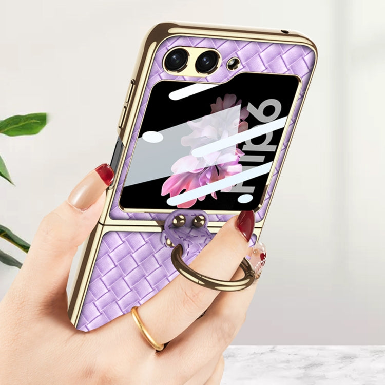 For Samsung Galaxy Z Flip6 / Flip7 FE GKK Integrated Plating Weave Texture Phone Case with Ring Holder(Blue) - Galaxy Z Flip6 5G Cases by GKK | Online Shopping UK | buy2fix