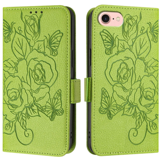 For iPhone SE 2024 Embossed Rose RFID Anti-theft Leather Phone Case(Green) by buy2fix