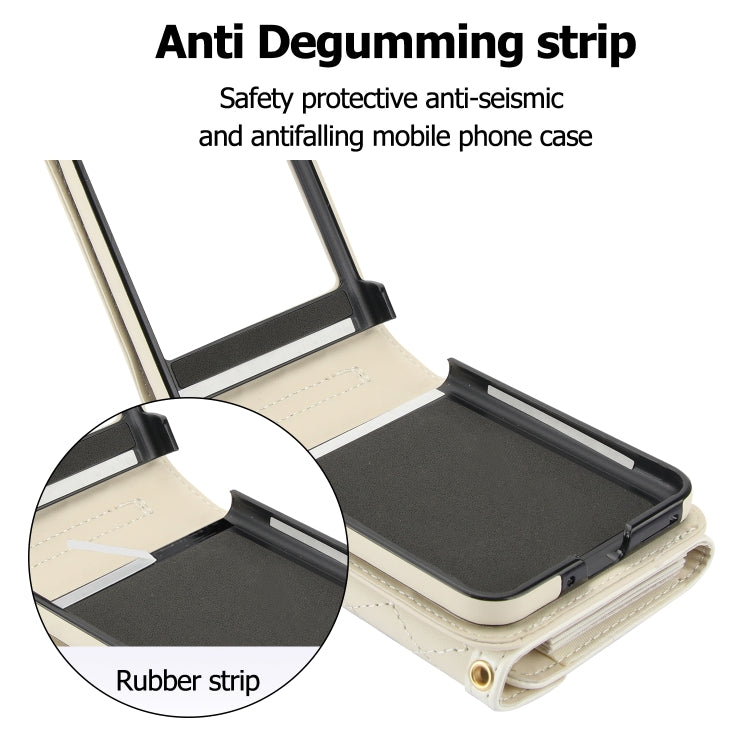 For Motorola Razr 40 Ultra Splicing Rhombic Texture Phone Case with Long & Short Lanyard(Beige) - Motorola Cases by buy2fix | Online Shopping UK | buy2fix