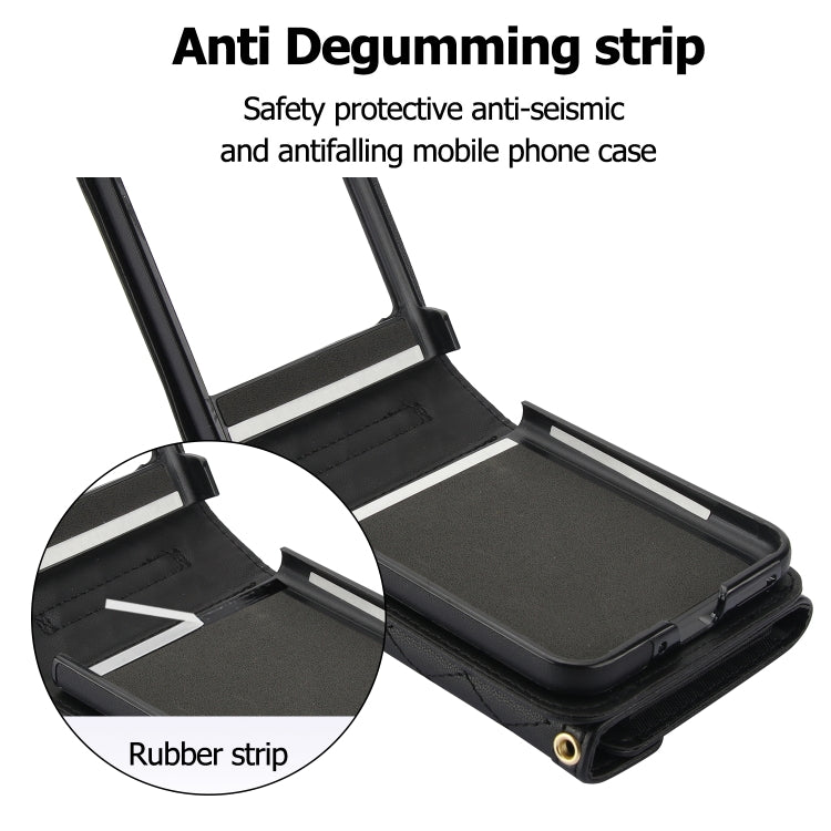 For Motorola Razr 40 Ultra Splicing Rhombic Texture Phone Case with Long & Short Lanyard(Black) - Motorola Cases by buy2fix | Online Shopping UK | buy2fix