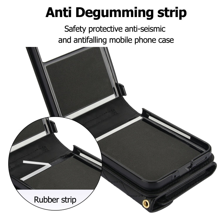 For Motorola Razr 40 Splicing Rhombic Texture Phone Case with Long & Short Lanyard(Black) - Motorola Cases by buy2fix | Online Shopping UK | buy2fix