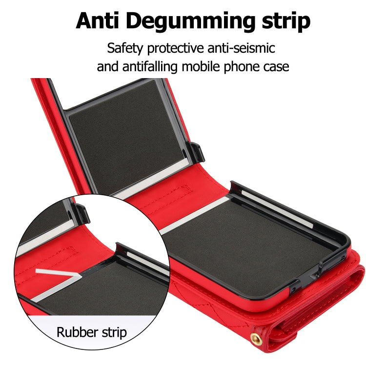 For Motorola Razr 40 Splicing Rhombic Texture Phone Case with Long & Short Lanyard(Red) - Motorola Cases by buy2fix | Online Shopping UK | buy2fix