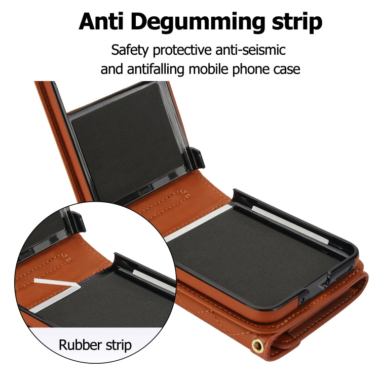 For Motorola Razr 40 Splicing Rhombic Texture Phone Case with Long & Short Lanyard(Brown) - Motorola Cases by buy2fix | Online Shopping UK | buy2fix