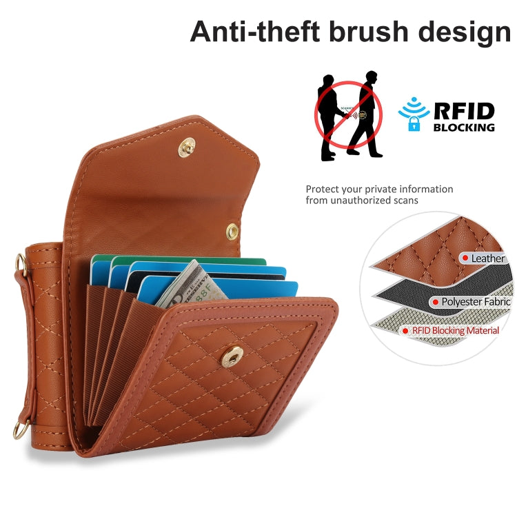 For Motorola Razr 40 Splicing Rhombic Texture Phone Case with Long & Short Lanyard(Brown) - Motorola Cases by buy2fix | Online Shopping UK | buy2fix