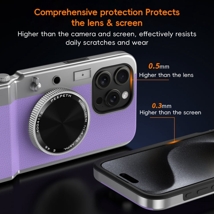 For iPhone 14 Pro Max 3D Retro Bluetooth Camera Magsafe Mirror Phone Case(Dark Purple) - iPhone 14 Pro Max Cases by buy2fix | Online Shopping UK | buy2fix