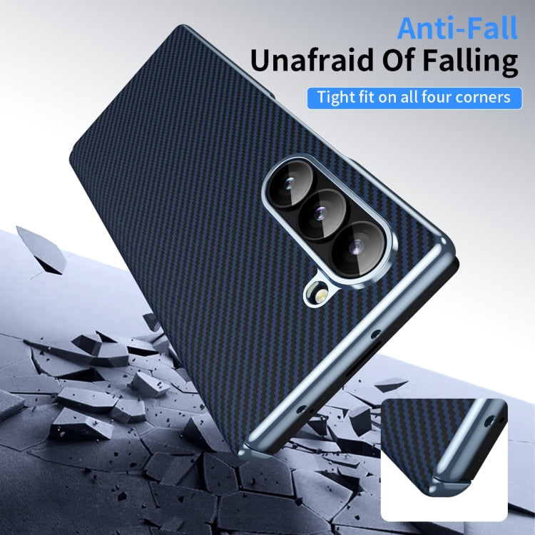 For Samsung Galaxy Z Fold6 5G Electroplated Carbon Fiber Pattern Folding Phone Case with Hinge(Blue) - Galaxy Z Fold6 5G Cases by buy2fix | Online Shopping UK | buy2fix